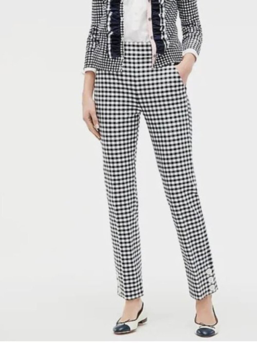 J.Crew Remi Pant in Gingham with Bottom Hem Button Accent | 8